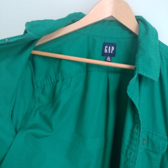 Gap Men's Medium Tall 100% cotton soft flannel green button down shirt - Picture 9 of 14